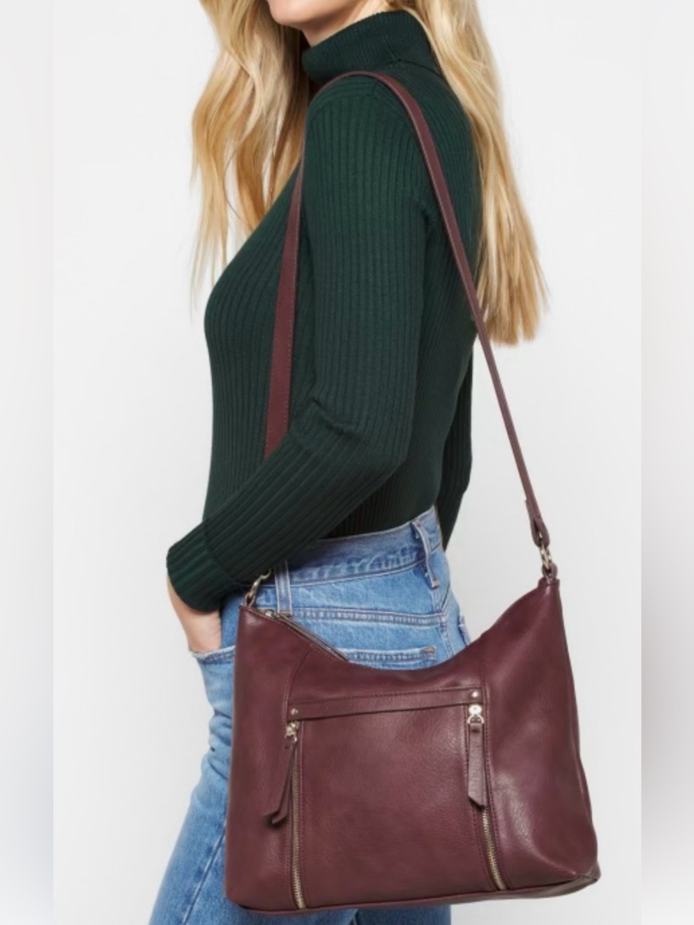 Market & Spruce Burgundy Faux Leather Shoulder Bag